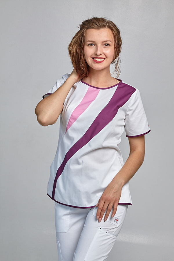 Медицинский костюм Айс+Бр. Вирджиния. COTTON. Белый + баклажан + розовый / белый (544712) фото 3
