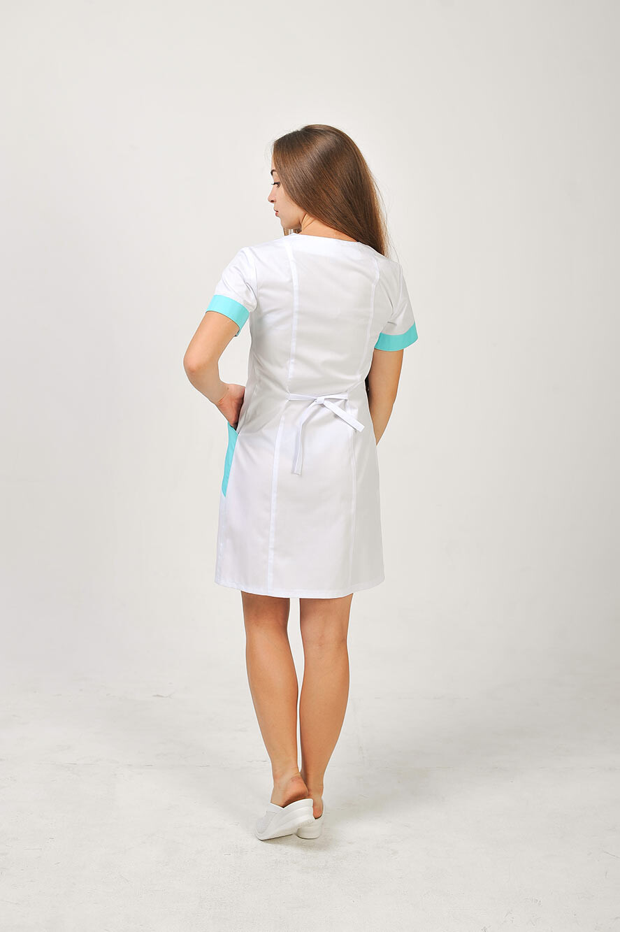 Халат медицинский Гармония. COTTON. Белый + ментол (отделка) (544797) фото 3