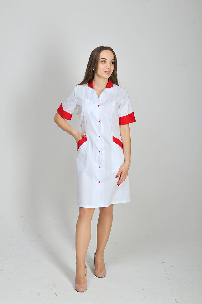 Magnolia dressing gown. COTTON. White + red (trim) (544776) фото 2