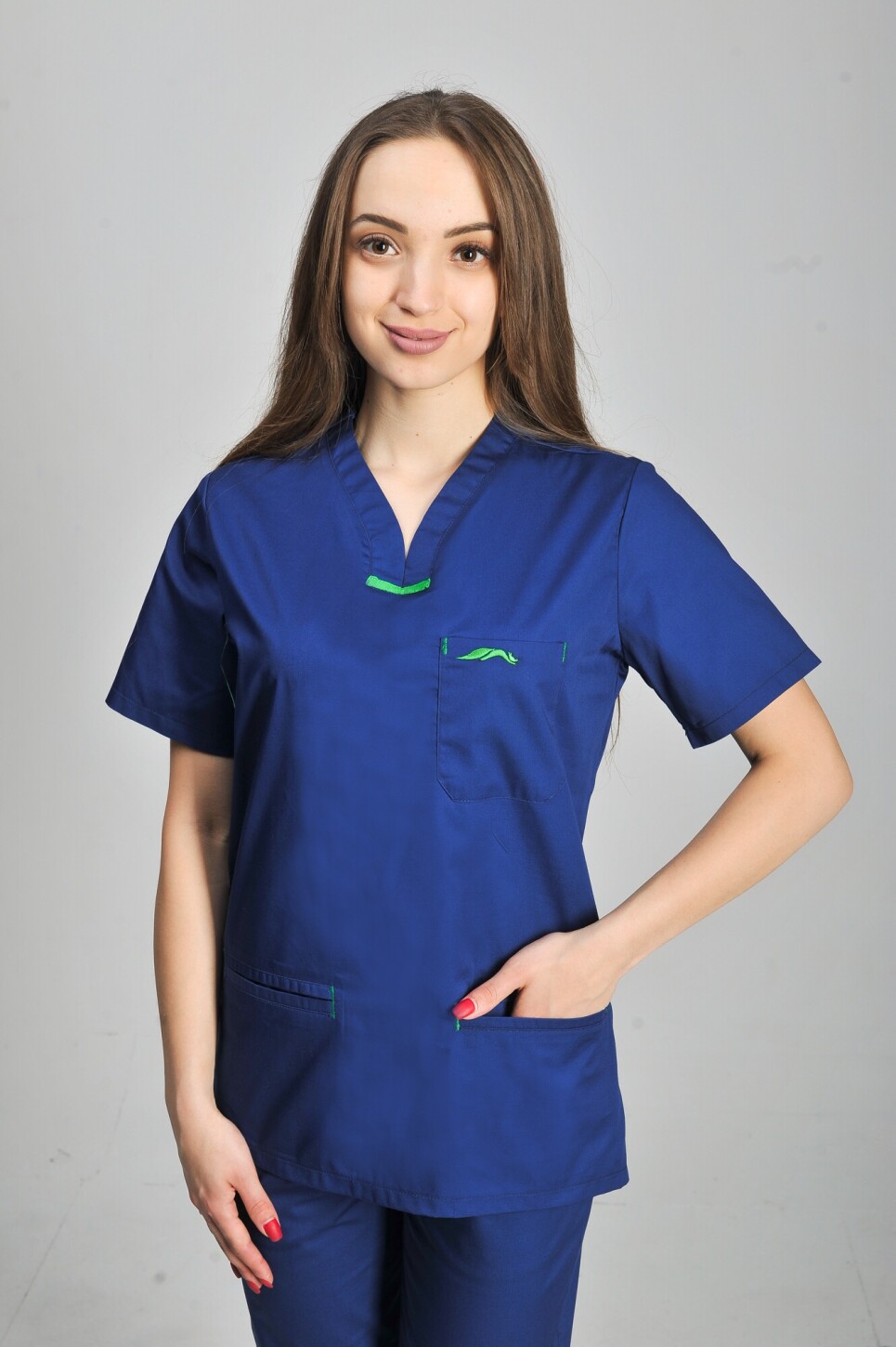 Костюм медичний Саманта+Бр. прямі. COTTON. Темно-синій із зеленим (оздоблення) (544643) фото 2