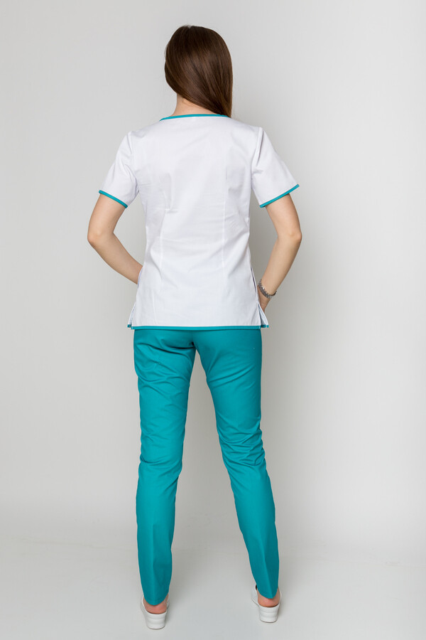 Медицинский костюм Айс+Бр. зауженные. COTTON. Белый + карибы + ментол / карибы (5410054) фото 4