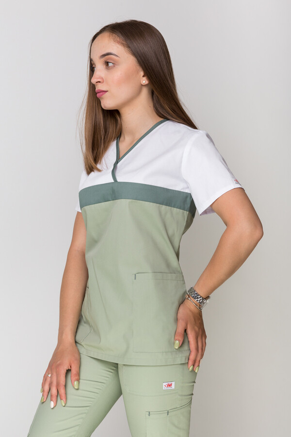 Костюм медицинский Лидия +Бр. Вирджиния. COTTON. Белый / фисташка (5410113) фото 6
