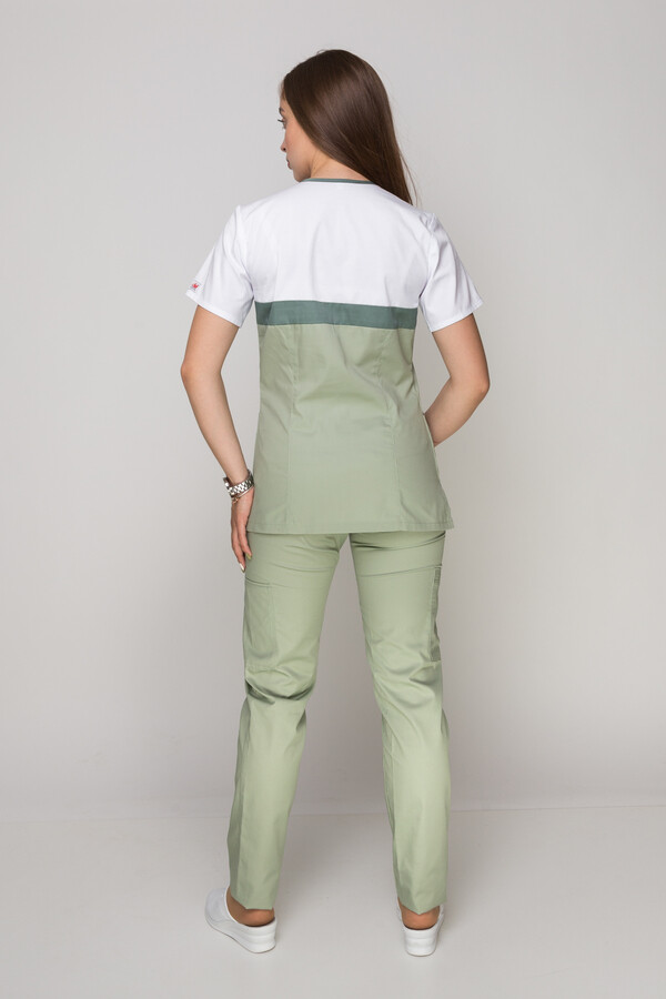 Костюм медицинский Лидия +Бр. Вирджиния. COTTON. Белый / фисташка (5410113) фото 11