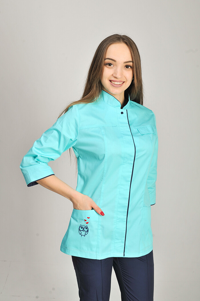Костюм медицинский Сакура+ Бр. зауженные. COTTON. Ментол / темно-синий / вышивка (544679) фото 2