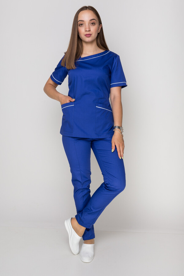 Медичний костюм Монік+ Бр. завужені. COTTON. Електрик + блакитний (кант) (5410167) фото 17