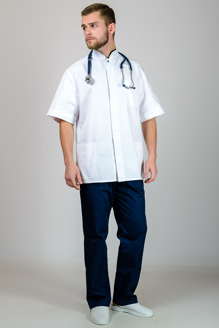 Bravery men's medical jacket. White with dark blue (545030) фото 1