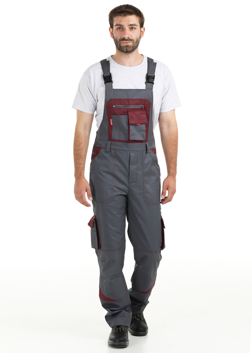 Worker suit "ULTRA" burgundy - bib overall with jacket (1240) фото 12