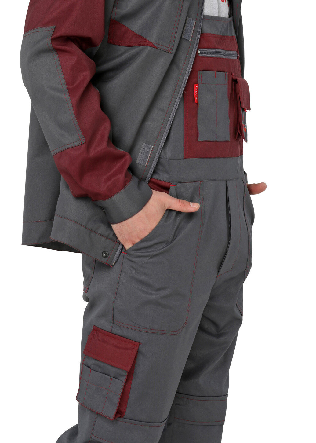 Worker suit "ULTRA" burgundy - bib overall with jacket (1240) фото 7