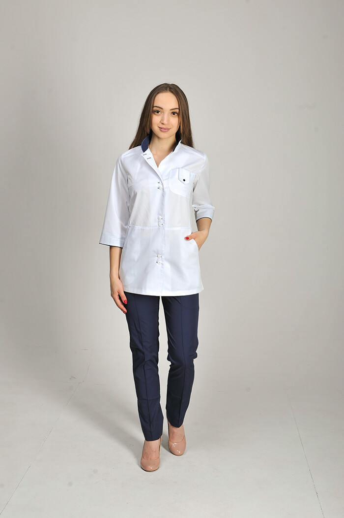 Костюм медицинский Рубина+ Бр. зауженные. COTTON. Белый / темно-синий (544657) фото 2