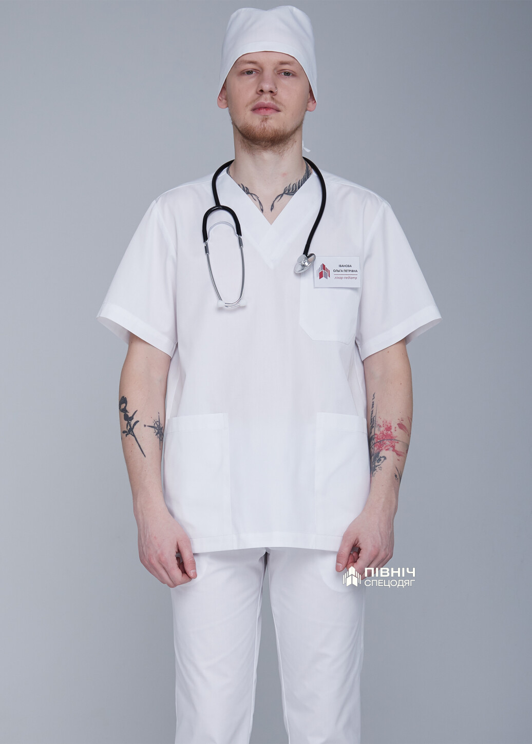 Surgical shirt for men "Yuri" white (3399136) фото 1