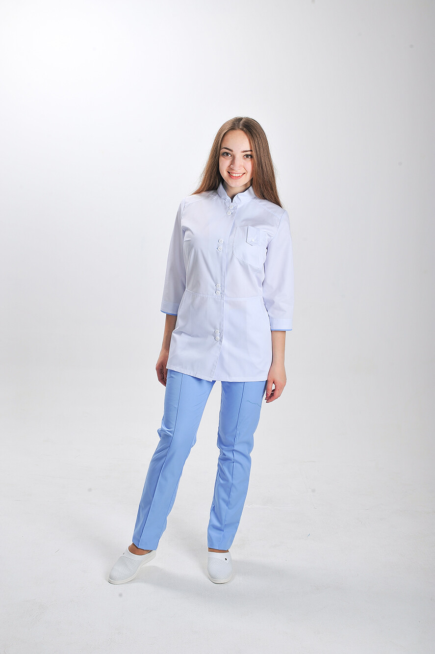 Костюм медицинский Рубина+ Бр. зауженные. COTTON. Белый / голубой (544704) фото 1