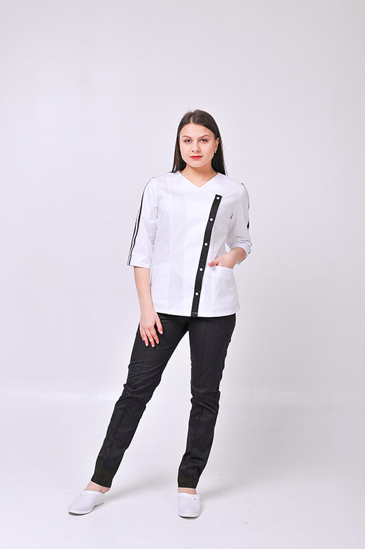 Костюм медицинский Клеопатра+ Бр. зауженные. COTTON. Белый / черный (544637) фото 1