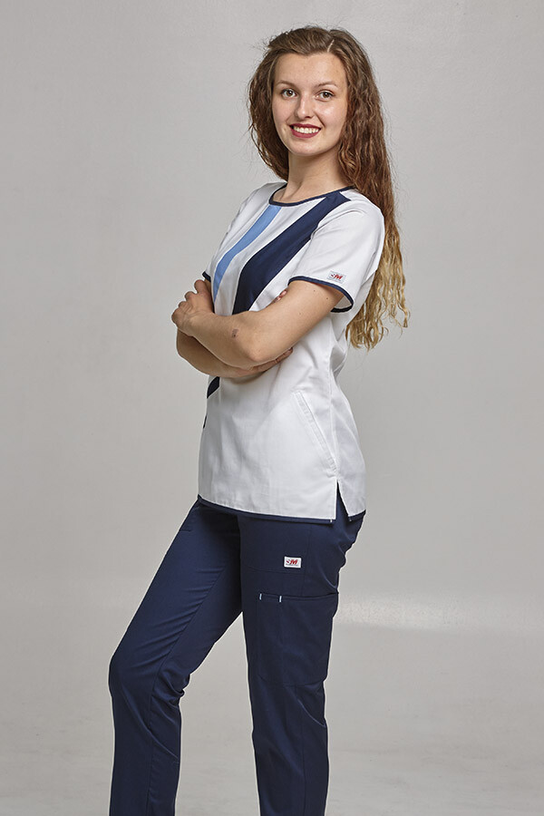Медицинский костюм Айс+Бр. Вирджиния. COTTON. Белый + темно-синий + голубой / темно-синий (544715) фото 3