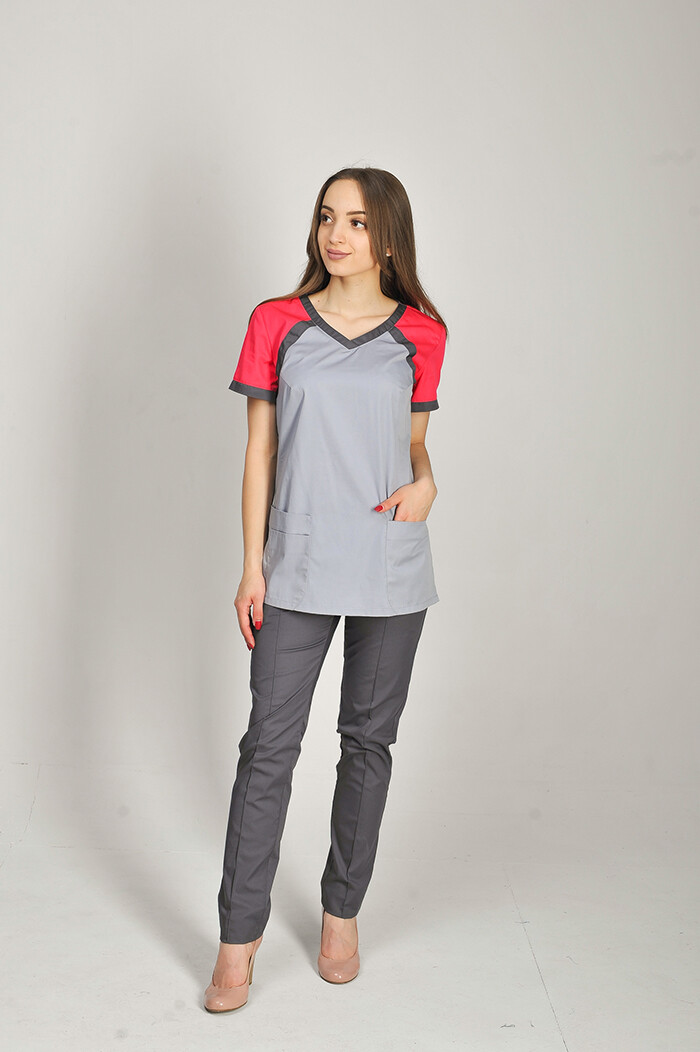 Костюм медичний Колібрі+ Бр. завужені. COTTON. Дим / корал / асфальт (544650) фото 2