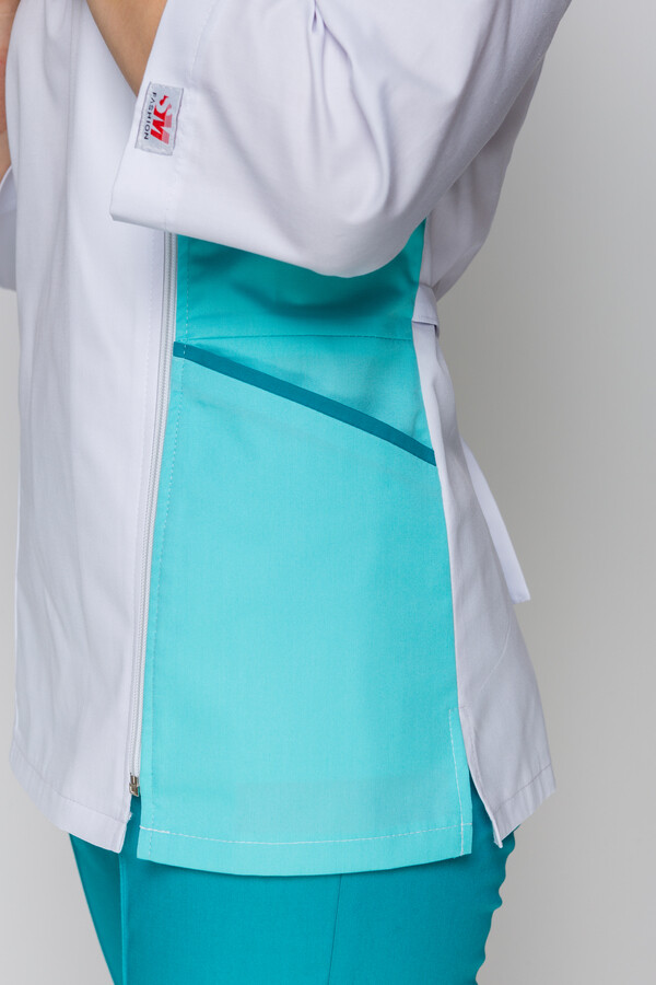 Костюм медицинский Лилия+ Бр. зауженные. COTTON. Белый + ментол / карибы (5411162) фото 15
