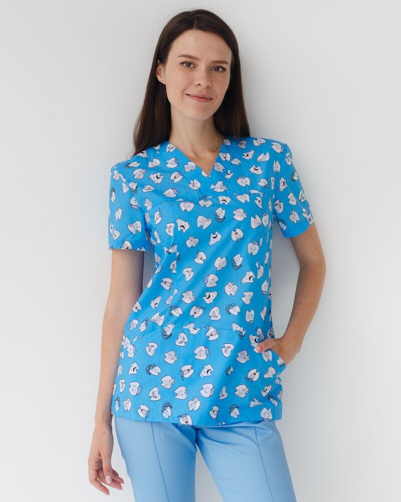 Medical shirt women's Topaz print Dentist blue 126-376-776 (6613541) фото 1