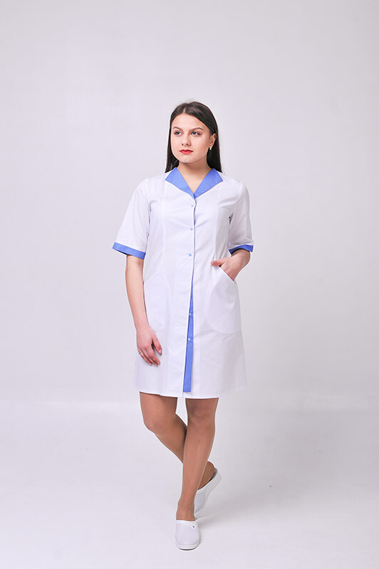 Медицинский халат Элегия. COTTON. Белый + полис (отделка) (544769) фото 1
