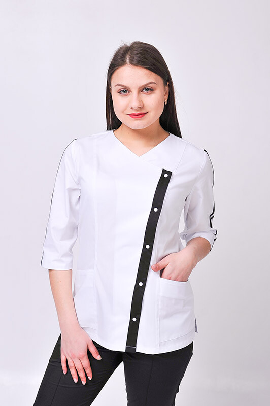 Костюм медицинский Клеопатра+ Бр. зауженные. COTTON. Белый / черный (544637) фото 2