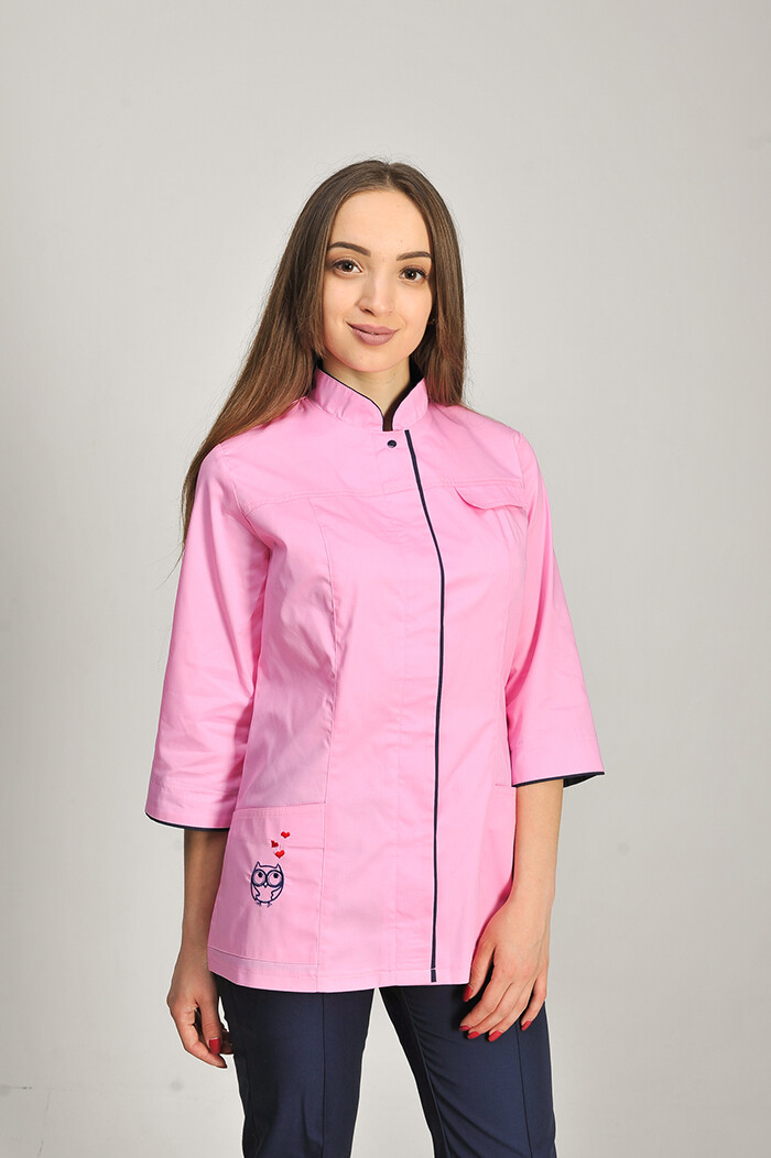 Костюм медицинский Сакура+Бр. зауженные. COTTON. Розовый / синий / вышивка (544678) фото 2