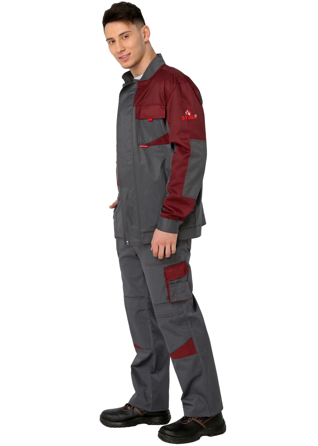 Worker suit "ULTRA" burgundy - bib overall with jacket (1240) фото 6