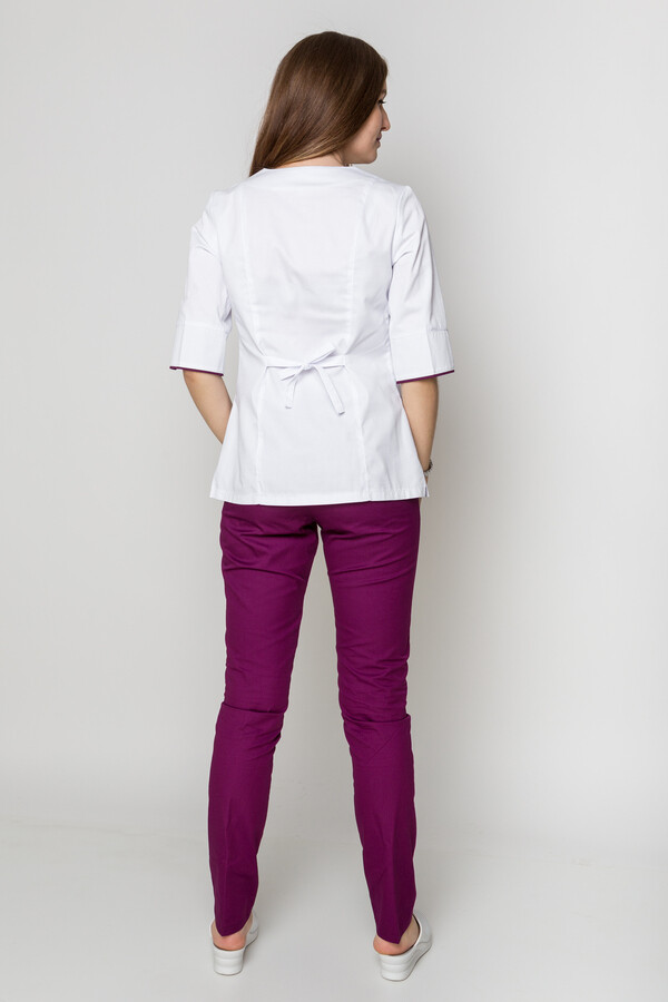 Костюм медицинский Кристина+Бр. зауженные. COTTON. Белый / баклажан (5410101) фото 6