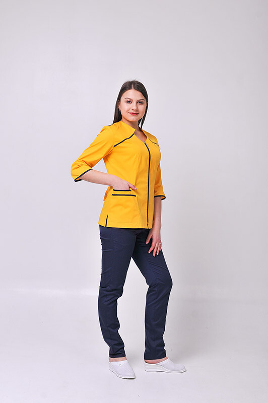 Костюм медицинский Жасмин+ Бр. зауженные. COTTON. Желтый / темно-синий (544634) фото 2