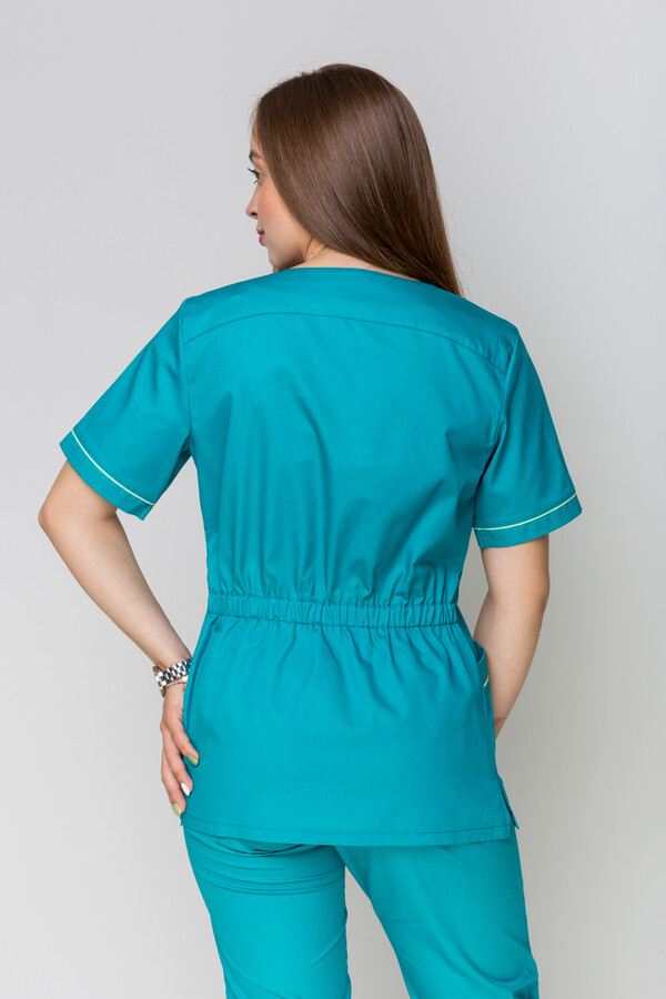 Медичний костюм Монік+ Бр. завужені. COTTON. Кариби + салат (кант) (5410149) фото 3