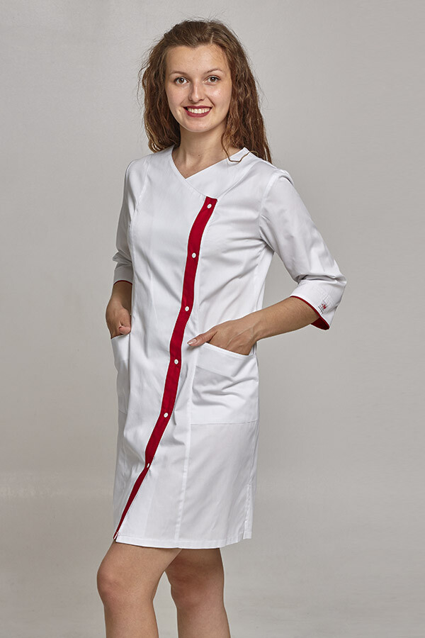 Cleopatra dressing gown. COTTON. White + red (trim) (544814) фото 3