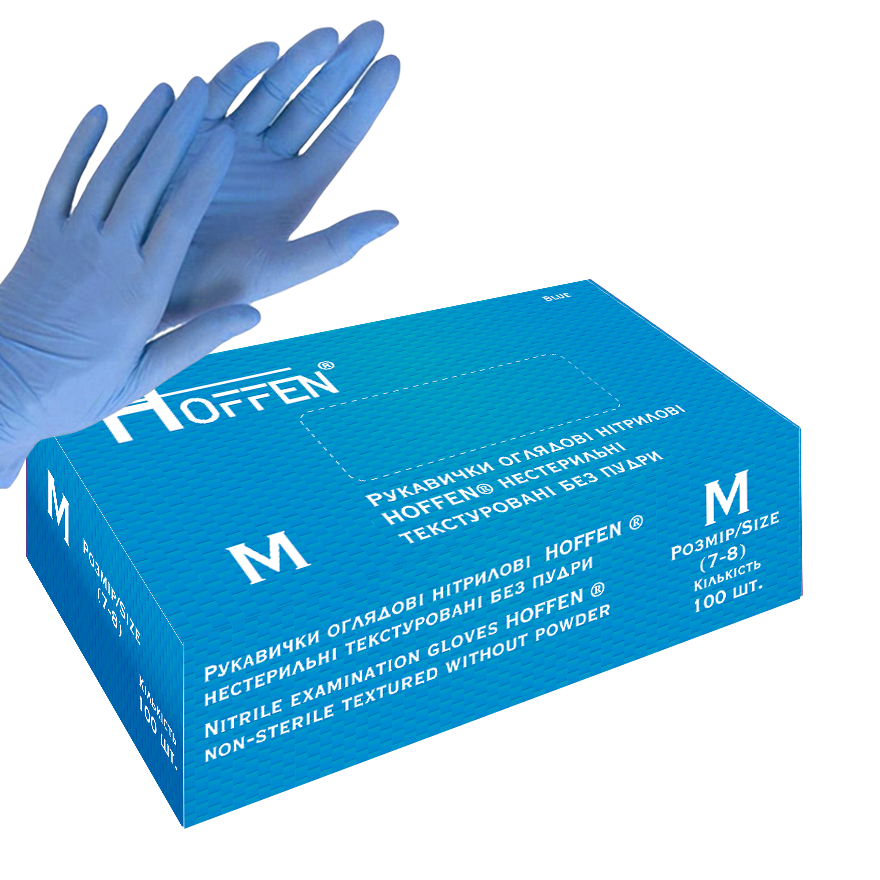 Nitrile gloves with powder blue NOFFEN (1pc-50 pairs) (1932) фото 1