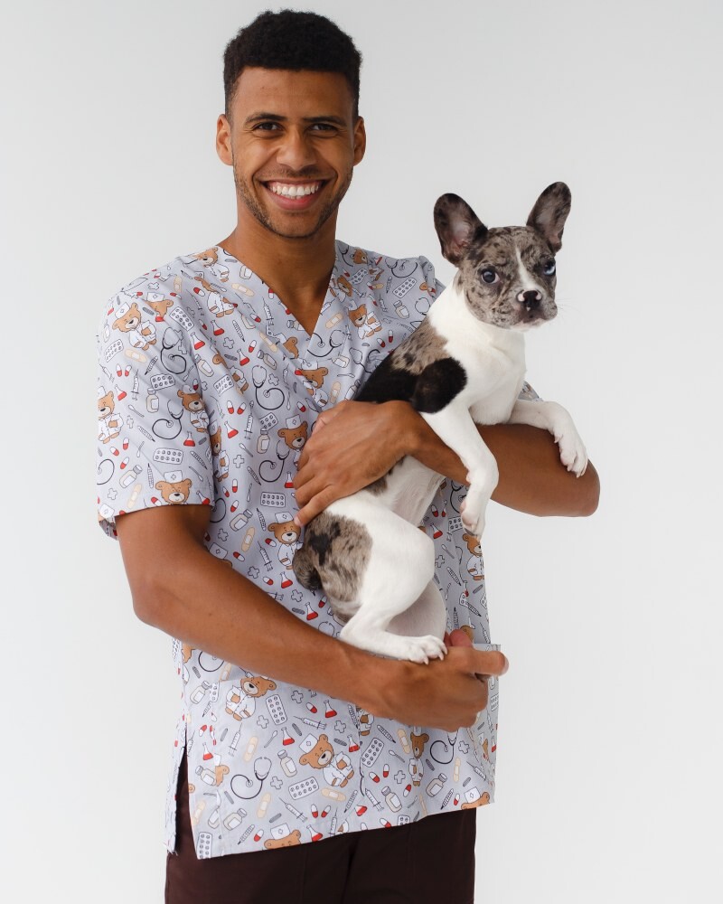 Medical suit with print for men Granite Bear gray/brown 131-373-711 (6613676) фото 1