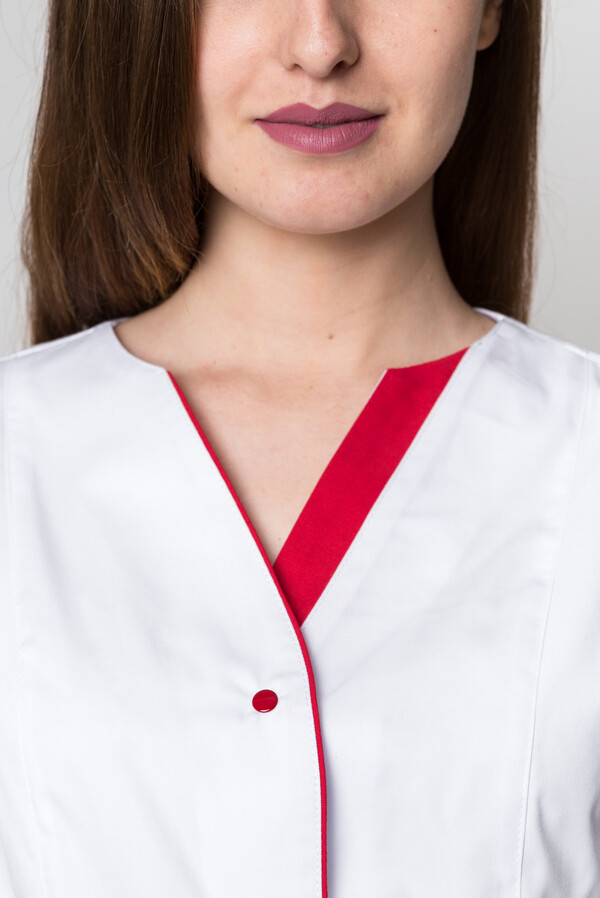 Костюм медицинский женский Кристина+Бр. зауженные. COTTON. Белый / красный (5410104) фото 13