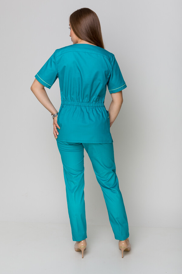 Медичний костюм Монік+ Бр. завужені. COTTON. Кариби + салат (кант) (5410149) фото 4