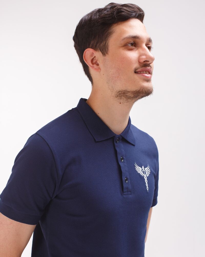Medical polo men's blue embroidered Caduceus 148-322-836 (6613769) фото 5