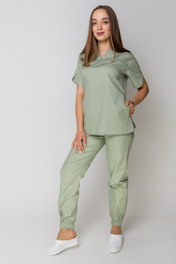 Женский медицинский костюм Батерфляй с джоггерами. COTTON. Фисташка (5410068) фото 8