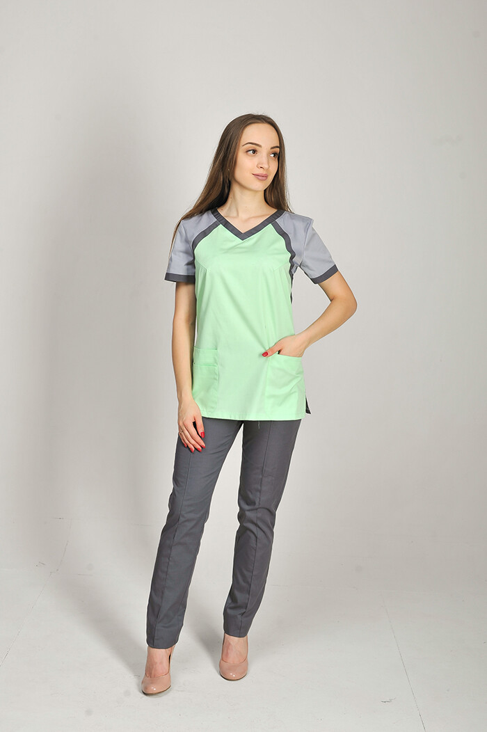 Костюм медицинский Колибри+ Бр. зауженные. COTTON. Салат / дым / асфальт (544654) фото 2