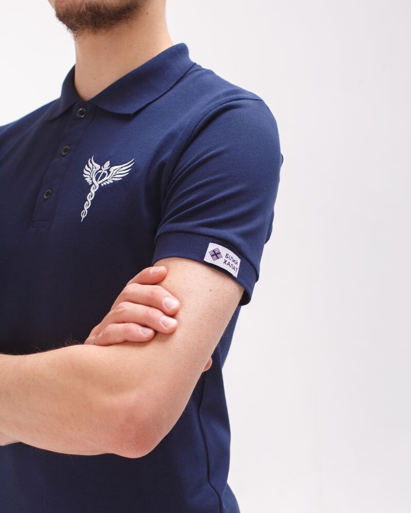 Medical polo men's blue embroidered Caduceus 148-322-836 (6613769) фото 4