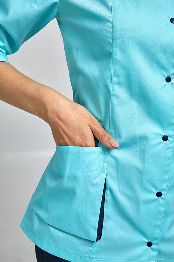 Женский медицинский костюм с зауженными брюками Диана. COTTON. Ментол / темно-синий (544665) фото 2