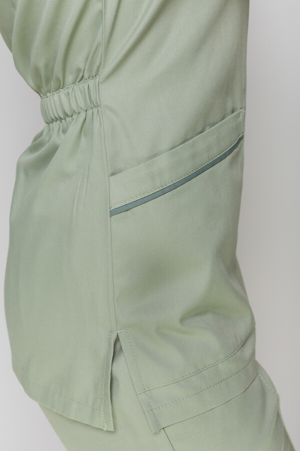 Медицинский костюм Моник+ Бр. зауженные. COTTON. Фисташка + олива (кант) (5410158) фото 11