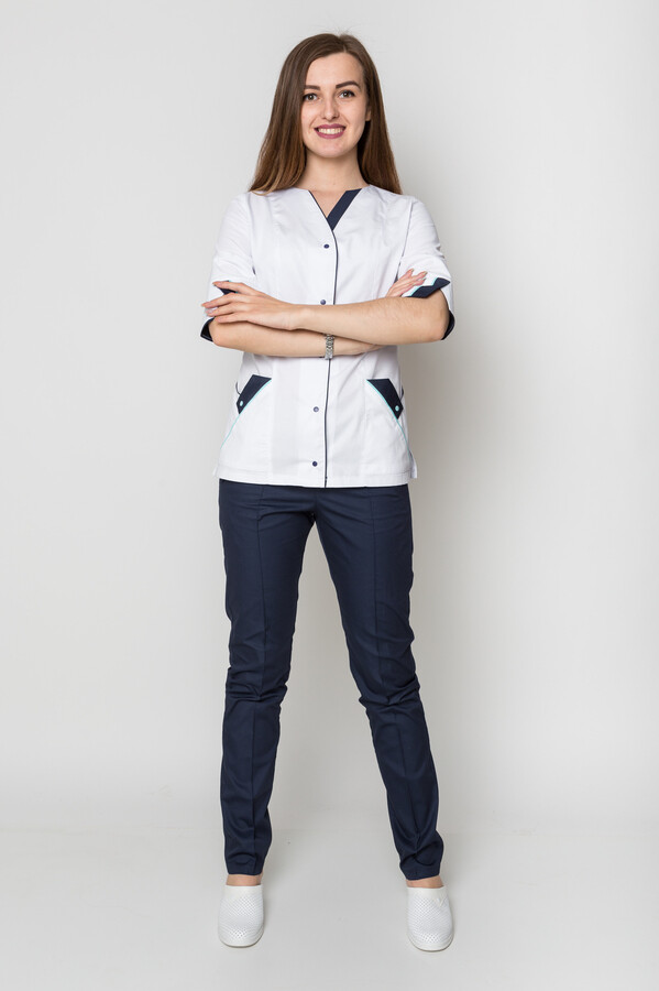 Christina+Br. skinny suit. COTTON. White / navy blue (5410107) фото 11