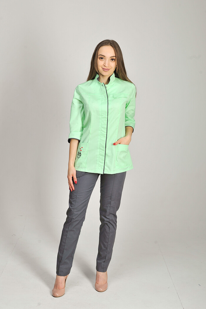 Костюм медицинский Сакура+ Бр. зауженные. COTTON. Cалат / асфальт / вышивка (544680) фото 1