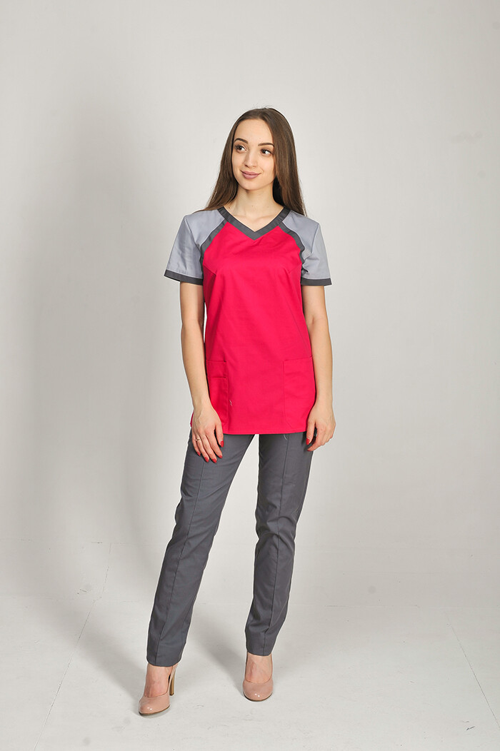 Костюм медицинский Колибри+ Бр. зауженные. COTTON. Малина / дым / асфальт (544653) фото 1