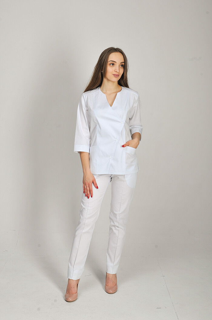 Костюм медицинский Стрелка+ Бр. зауженные. COTTON. Белый (544675) фото 2