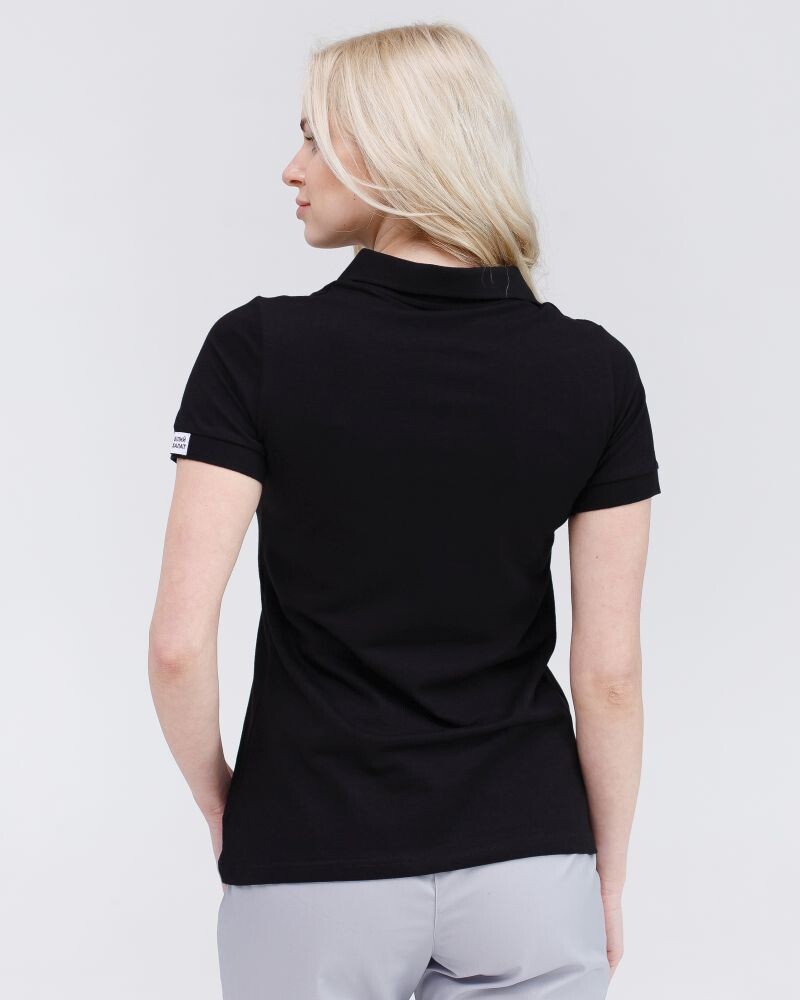 Medical Polo for women black embroidered Lips 147-321-635 (6613422) фото 2