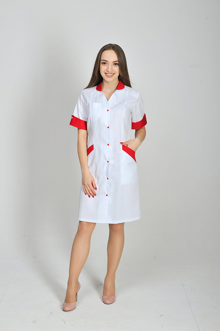 Magnolia dressing gown. COTTON. White + red (trim) (544776) фото 1