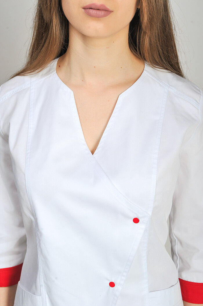 Костюм медицинский Стрелка+ Бр. зауженные. COTTON. Белый / красный (544677) фото 5