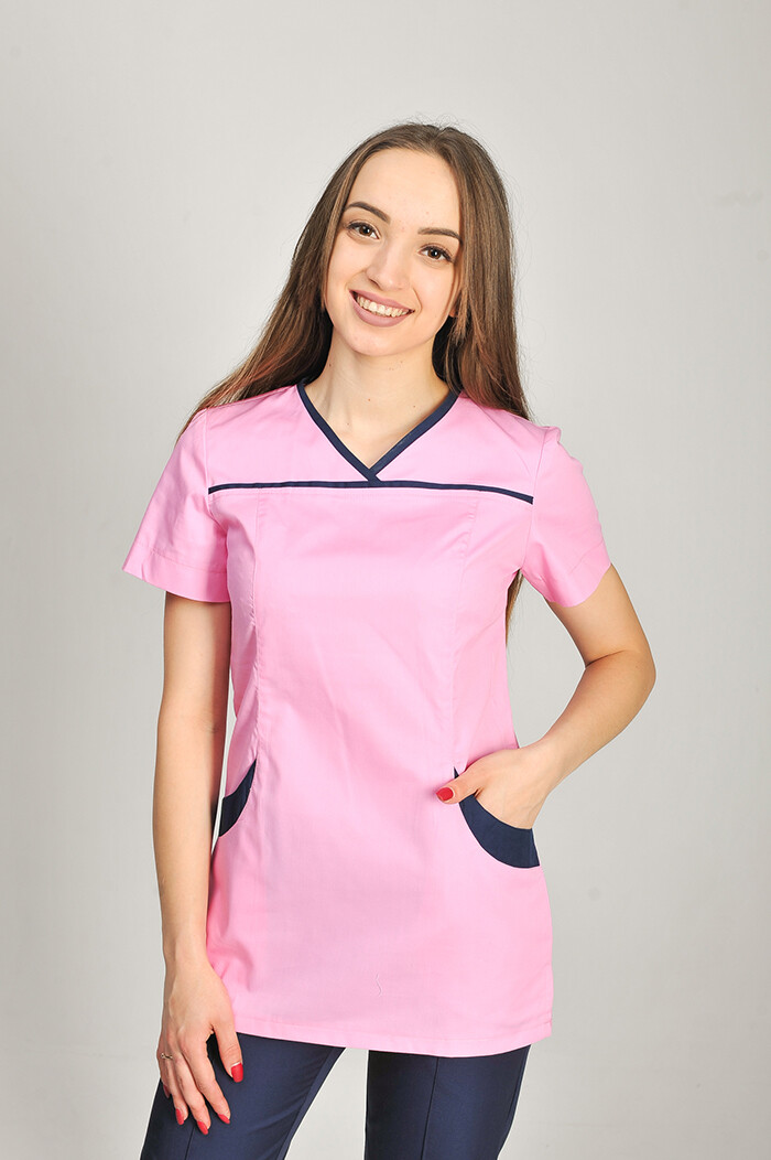 Костюм медицинский И-30+ Бр. зауженные. COTTON. Розовый / темно-синий (544656) фото 4
