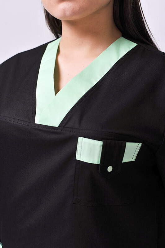 Хирургический костюм К-33. COTTON. Унисекс Черный с салатным (отделка) (544639) фото 5