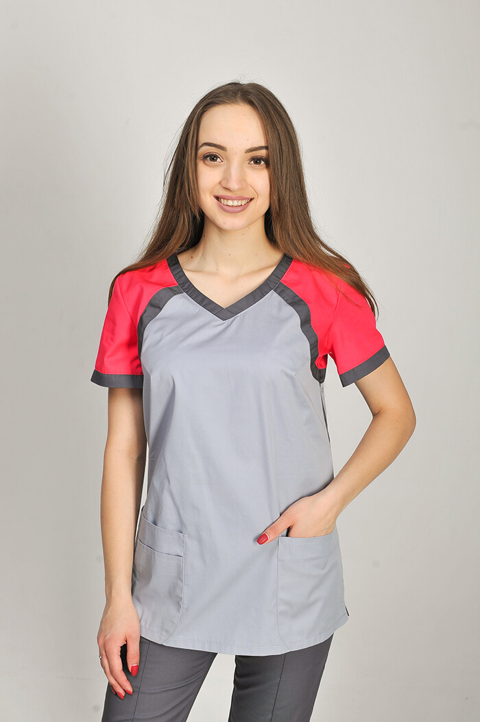 Костюм медичний Колібрі+ Бр. завужені. COTTON. Дим / корал / асфальт (544650) фото 3