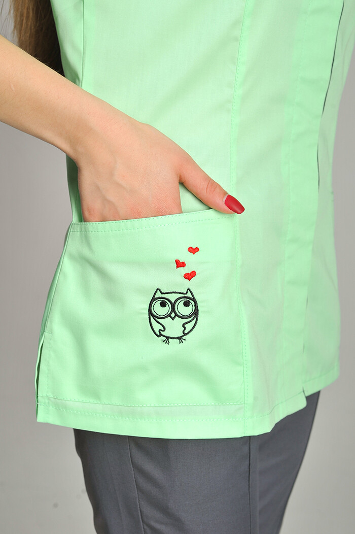 Костюм медицинский Сакура+ Бр. зауженные. COTTON. Cалат / асфальт / вышивка (544680) фото 5