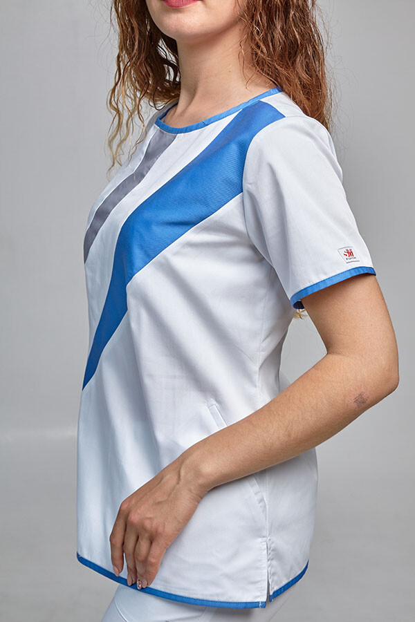 Медицинский костюм Айс+Бр. Вирджиния. COTTON. Белый + полис + светло-серый / белый (544713) фото 8
